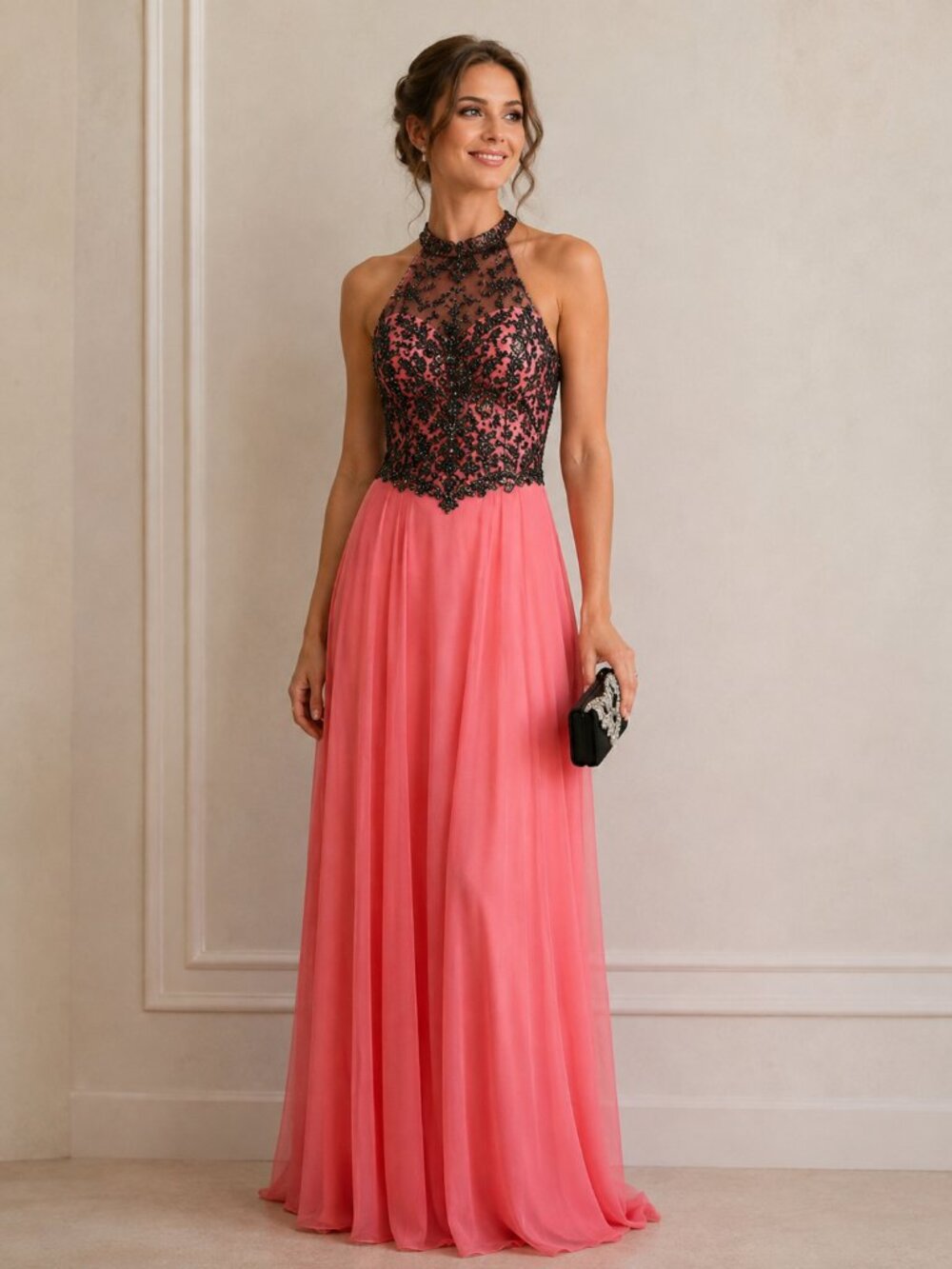 Sherri Hill Jeweled Chiffon Prom Pageant Dress Evening Gown Coral Size 0 Pink
